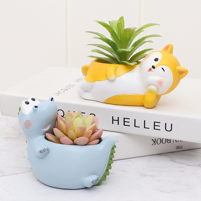KT0037 (4) - Cute Lying Animal Resin Succulent Planter Set