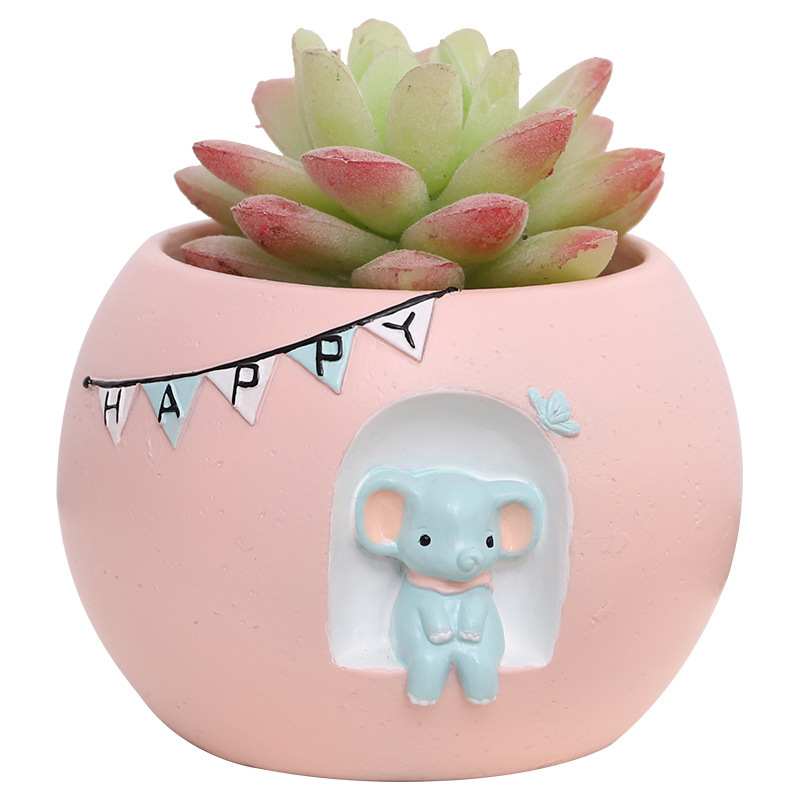 KT0039 (1) - Cute Animal House Resin Succulent Planter Set