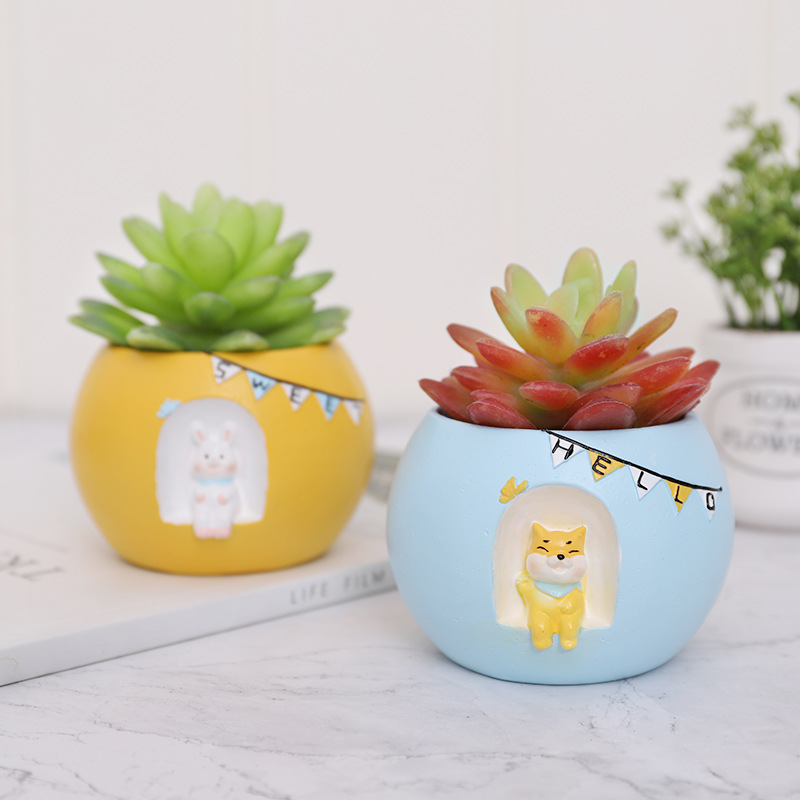 KT0039 (3) - Cute Animal House Resin Succulent Planter Set