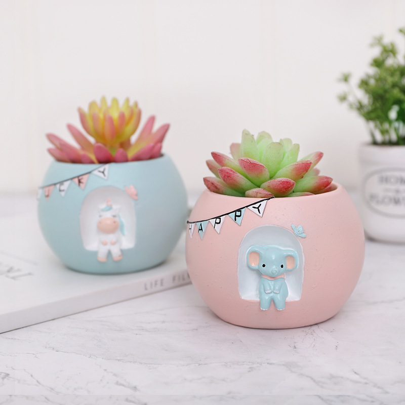 KT0039 (4) - Cute Animal House Resin Succulent Planter Set