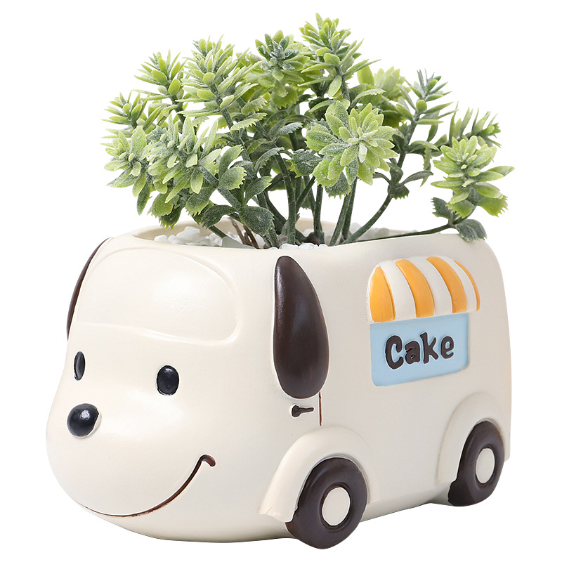 KT0044 (3) - Cute Animal Food Truck Resin Planters