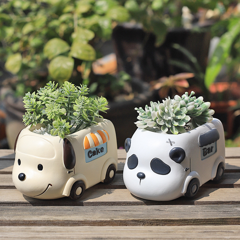 KT0044 (4) - Cute Animal Food Truck Resin Planters