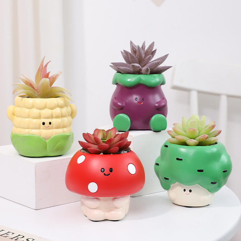 KT0052 (3) - Kawaii Vegetable Resin Succulent Planters