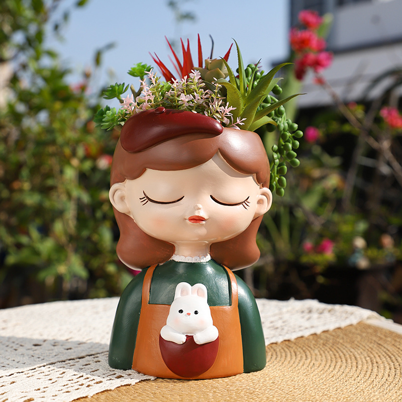 KT0058 (4) - Cozy Girl & Pet Resin Succulent Planters