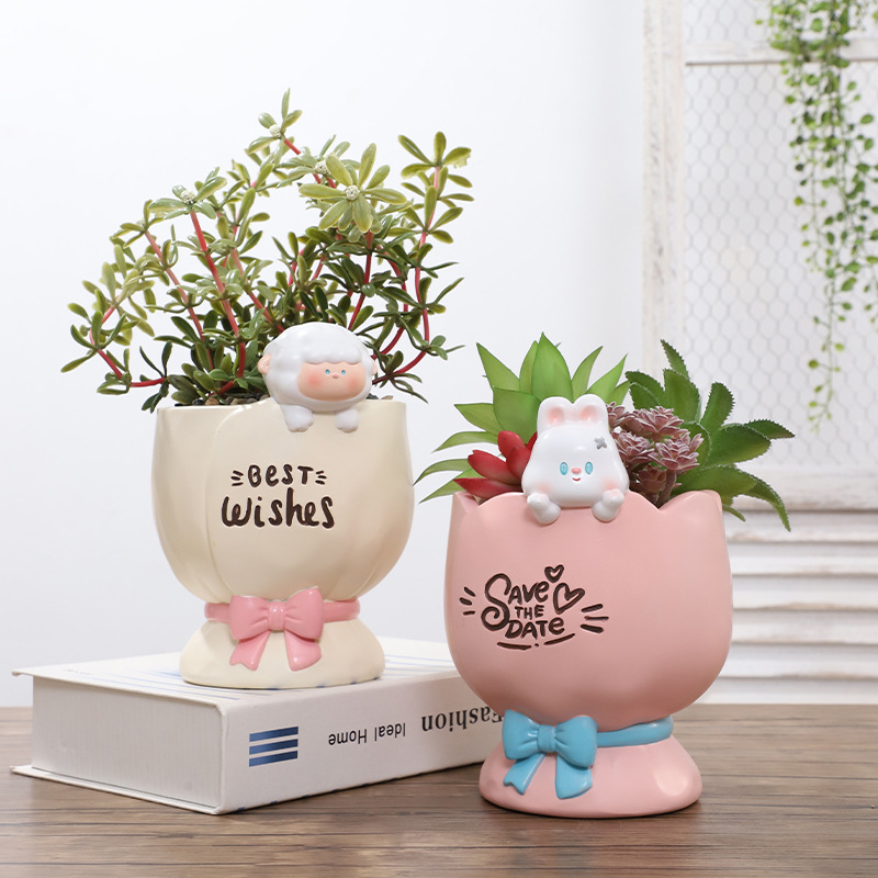 KT0060 (1) - Cute Animal Blessing Resin Planters