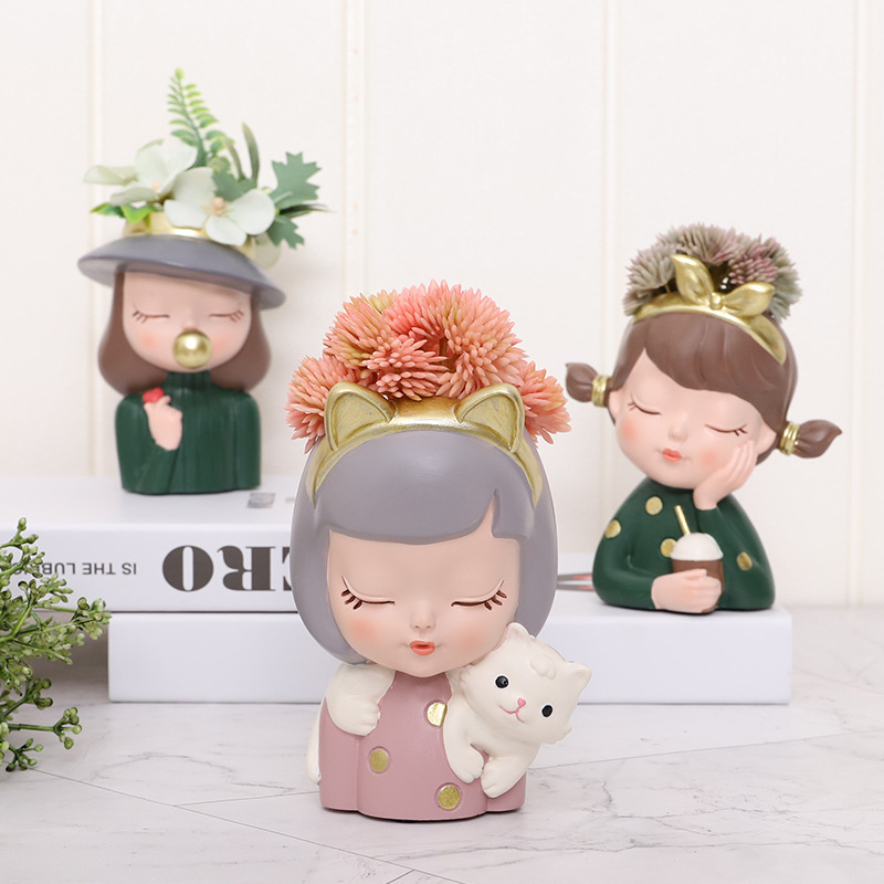 KT0068 (2) - Mini Sweet Girl Resin Succulent Planters