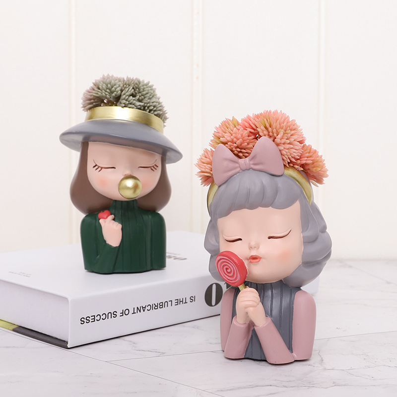 KT0068 (3) - Mini Sweet Girl Resin Succulent Planters