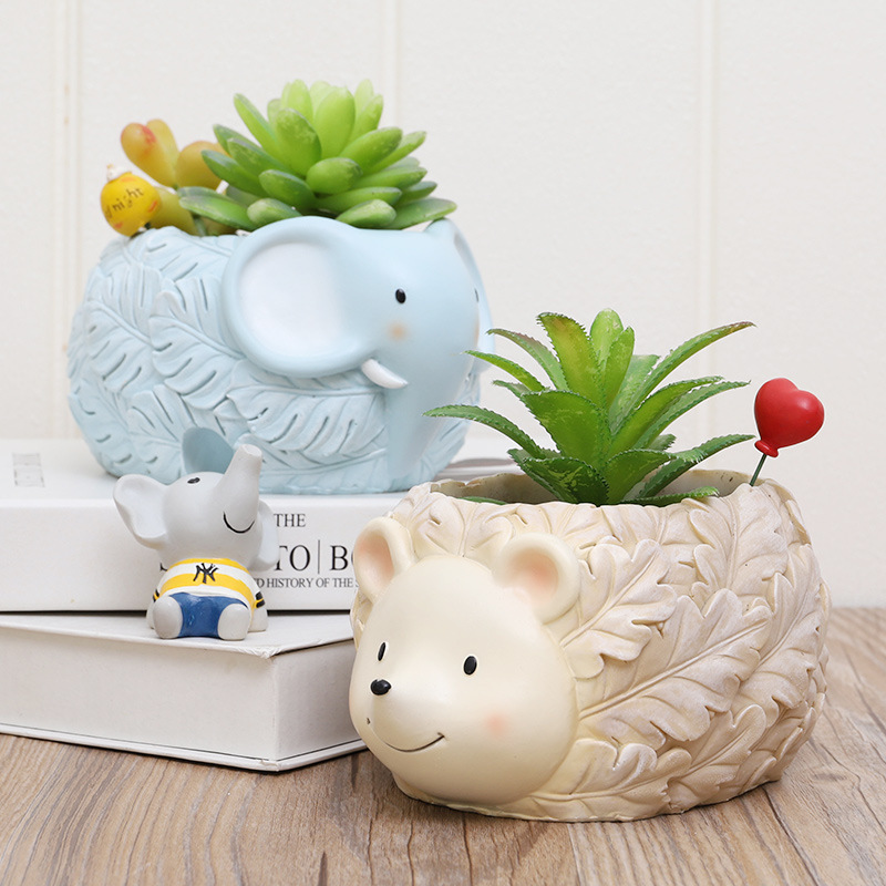 KT0069 (2) - Leaf & Flower Animal Resin Succulent Planters