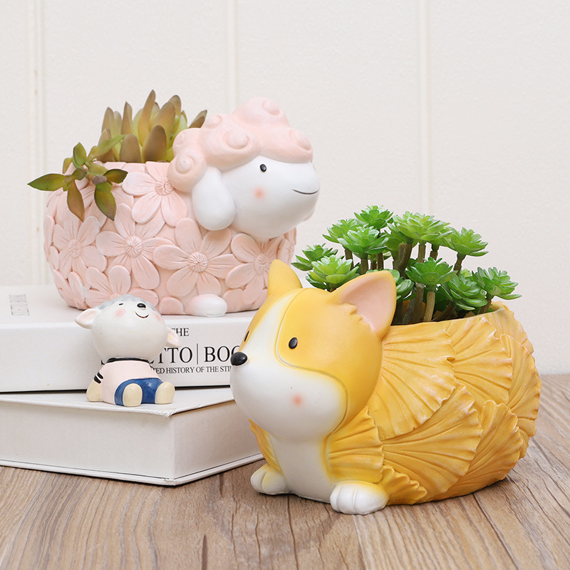 KT0069 (4) - Leaf & Flower Animal Resin Succulent Planters