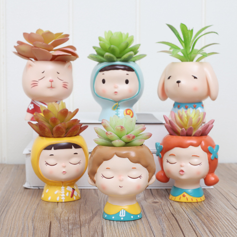 KT0071 (1) profile - Cute Cartoon Head Resin Succulent Planters