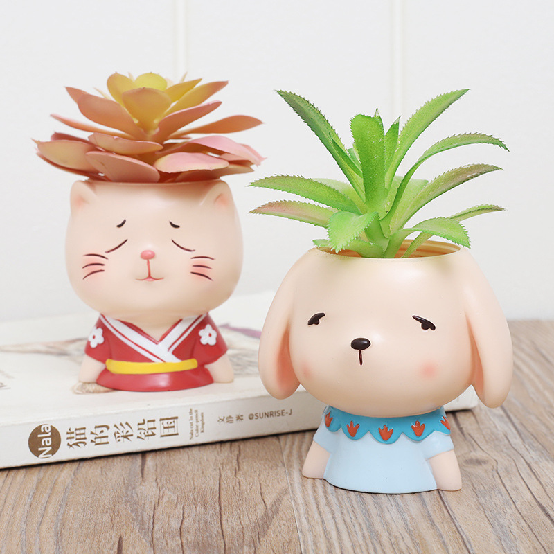 KT0071 (2) - Cute Cartoon Head Resin Succulent Planters