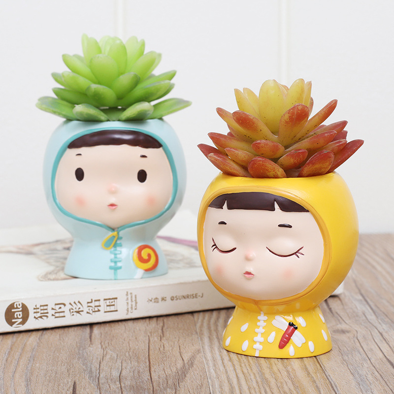 KT0071 (3) - Cute Cartoon Head Resin Succulent Planters