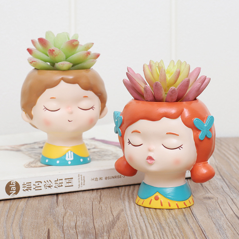 KT0071 (4) - Cute Cartoon Head Resin Succulent Planters