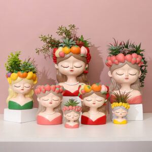 KT0077 (4) profile - Fruit Crown Girl Resin Succulent Planters