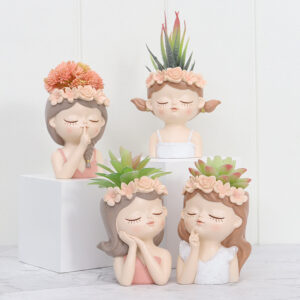 KT0080 (1) profile - Blush Flower Crown Girl Resin Succulent Planters