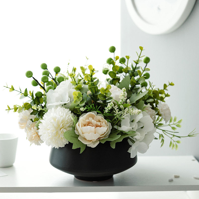SE0003 (1) - Artificial White & Green Mixed Floral Arrangement