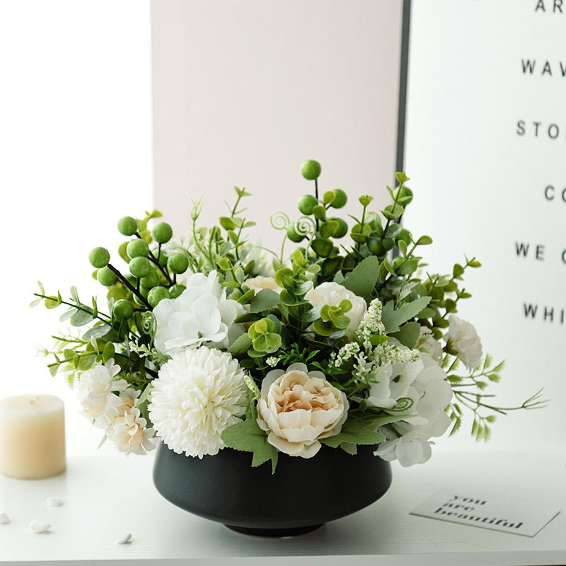 SE0003 (2) - Artificial White & Green Mixed Floral Arrangement
