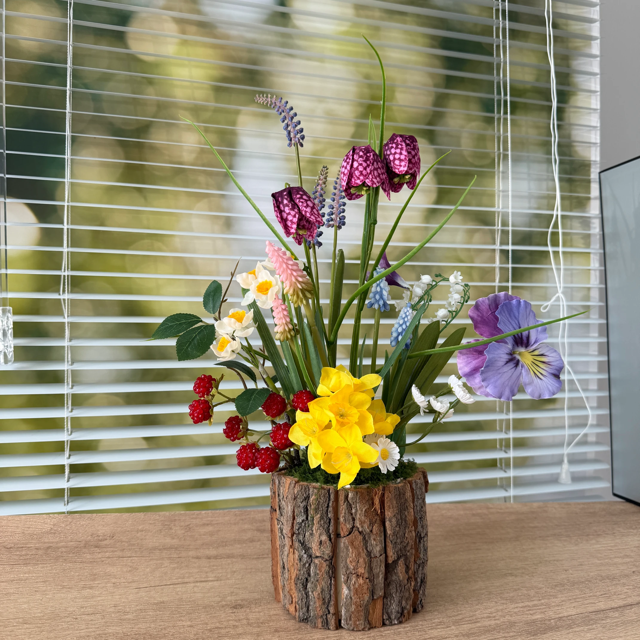 Artificial Wildflower Mixed Arrangement | Rustic Wood Planter - Image 2