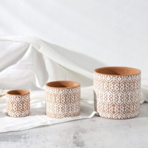 VA0011 (3) profile - Terracotta Embossed Cylinder Planter Set
