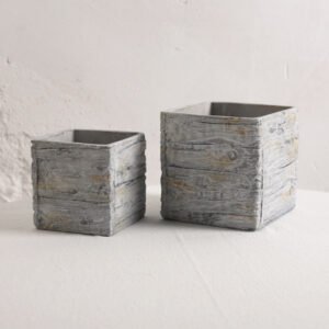 Wood Grain Square Concrete Planter | Rustic Industrial Style
