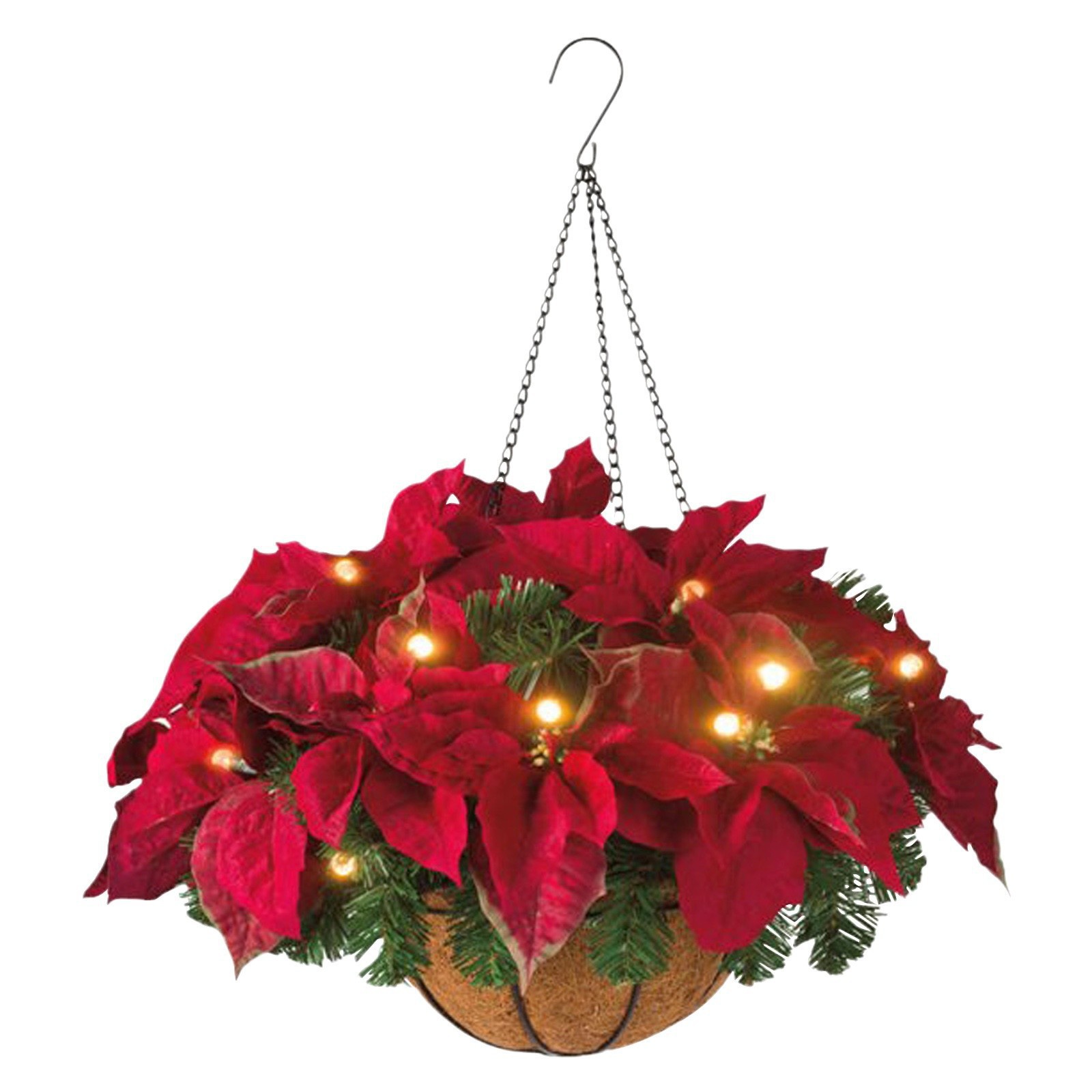 WCH0001 (2) - Hanging Poinsettia Baskets with Lights
