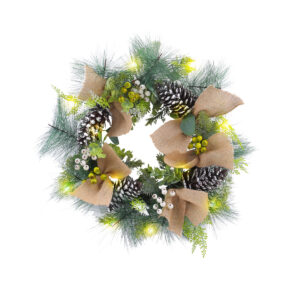 WCH0005 (5) profile - Frosted Pinecone Wreath with Burlap Bow
