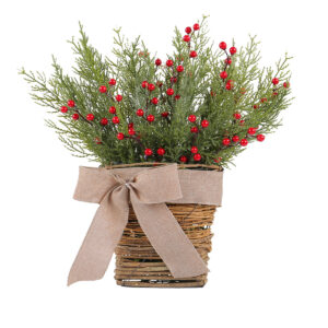 WCH0006 (2) profile - Artificial Red Berry & Pine Centerpiece with Burlap Bow