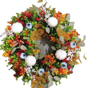 WFA0003 (2) profile - Artificial Cotton Boll & Purple Rose Wreath