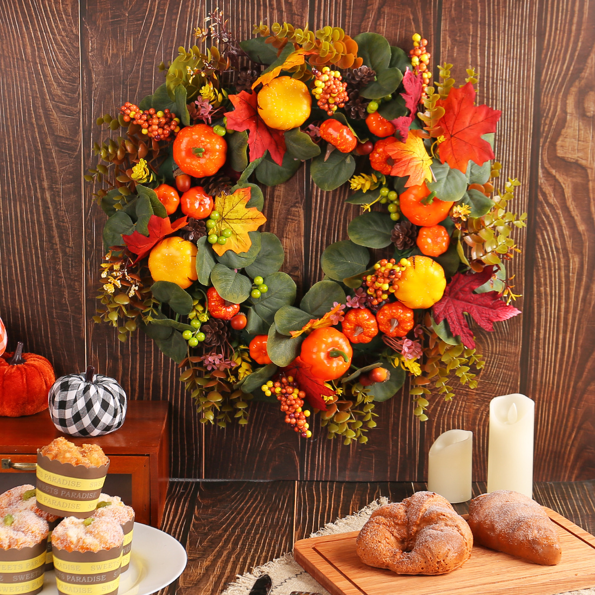 WFA0004 (1) - Artificial Autumn Harvest Wreath
