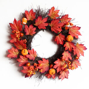 WFA0010 (1) profile - Artificial Red Maple Leaf & Pumpkin Fall Wreath