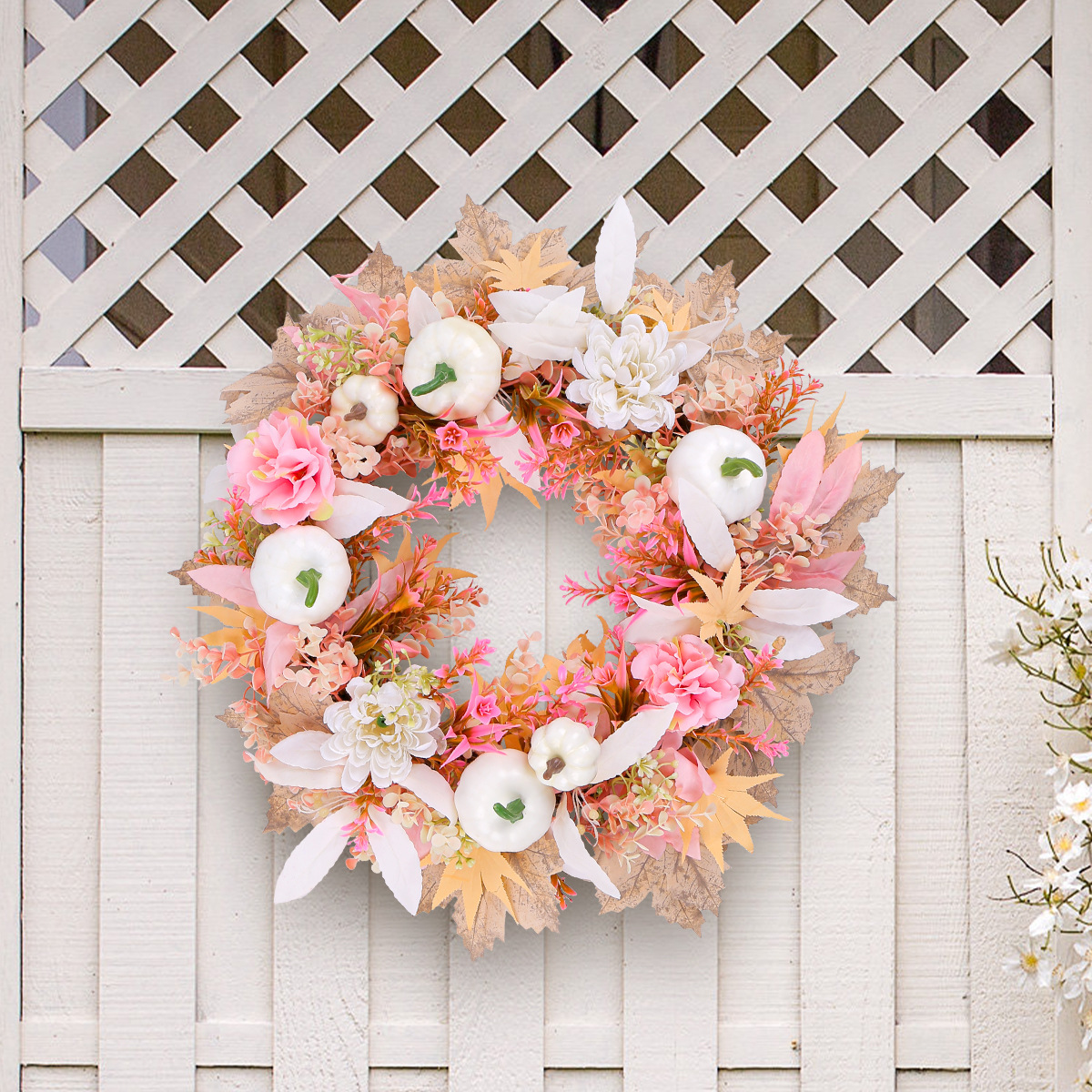WFA0016 (3) - Artificial Pink Fall Floral Wreath