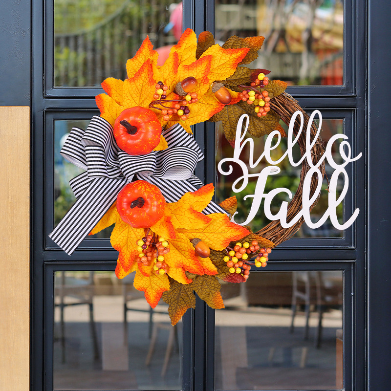 WFA0020 (1) - Artificial Hello Fall Grapevine Wreath