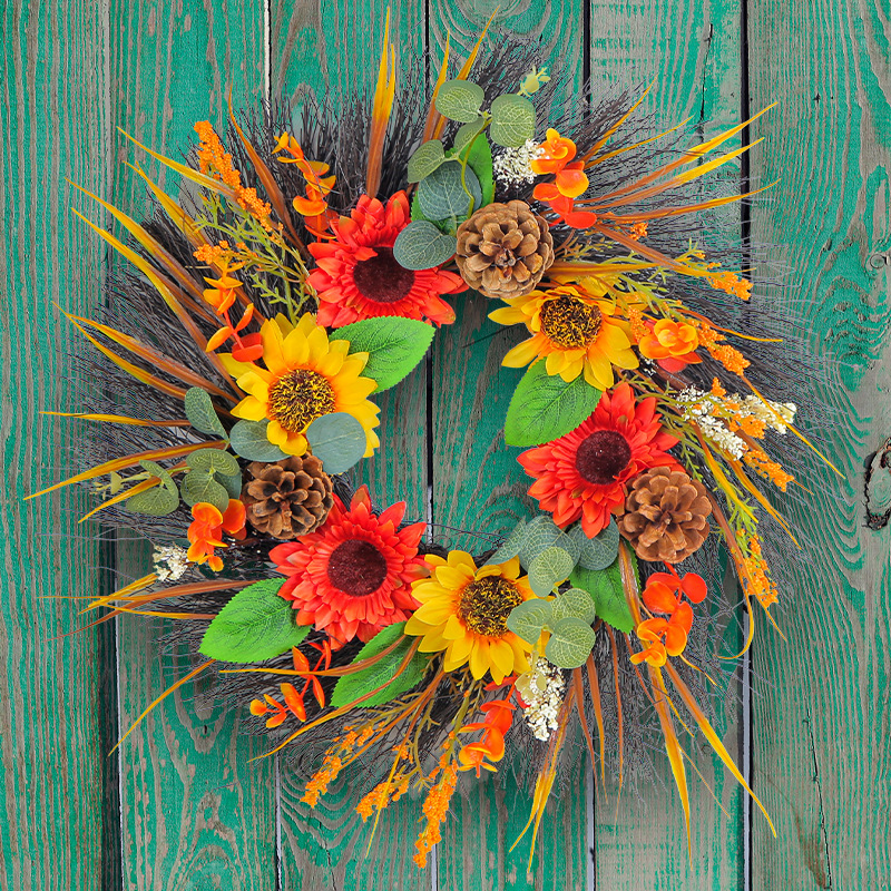 WFA0022 (1) - Artificial Sunflower & Pinecone Fall Wreath