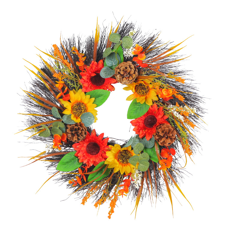 WFA0022 (2) profile - Artificial Sunflower & Pinecone Fall Wreath