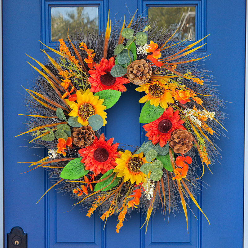 WFA0022 (3) - Artificial Sunflower & Pinecone Fall Wreath