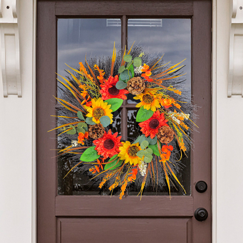 WFA0022 (4) - Artificial Sunflower & Pinecone Fall Wreath