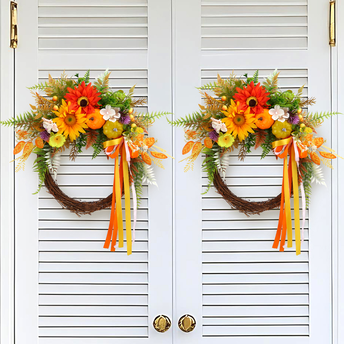 WFA0023 (2) - Artificial Sunflower & Pumpkin Fall Wreath