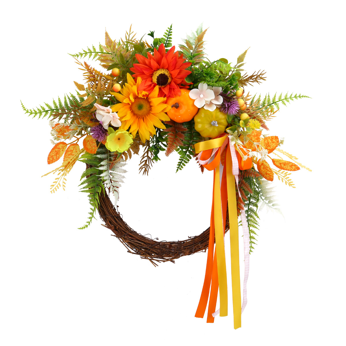 WFA0023 (3) profile - Artificial Sunflower & Pumpkin Fall Wreath
