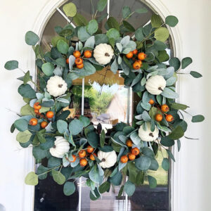 WFA0025 (1) profile - Artificial Eucalyptus & White Pumpkin Wreath