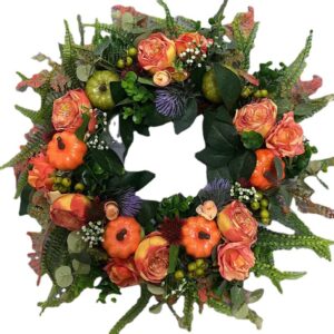WFA0031 (3) profile - Artificial Rose & Pumpkin Harvest Wreath