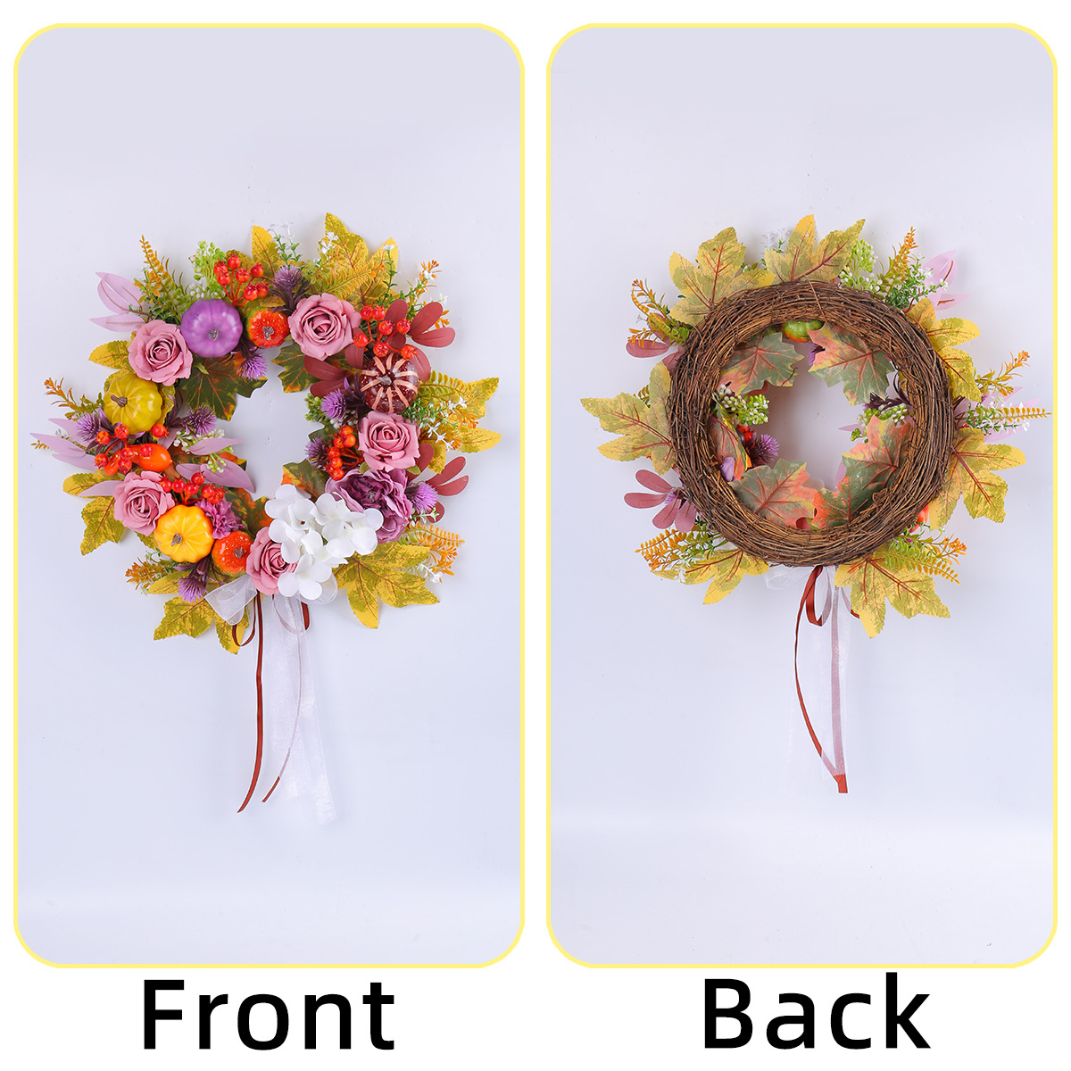 WFA0035 (2) - Artificial Rose & Pumpkin Fall Wreath