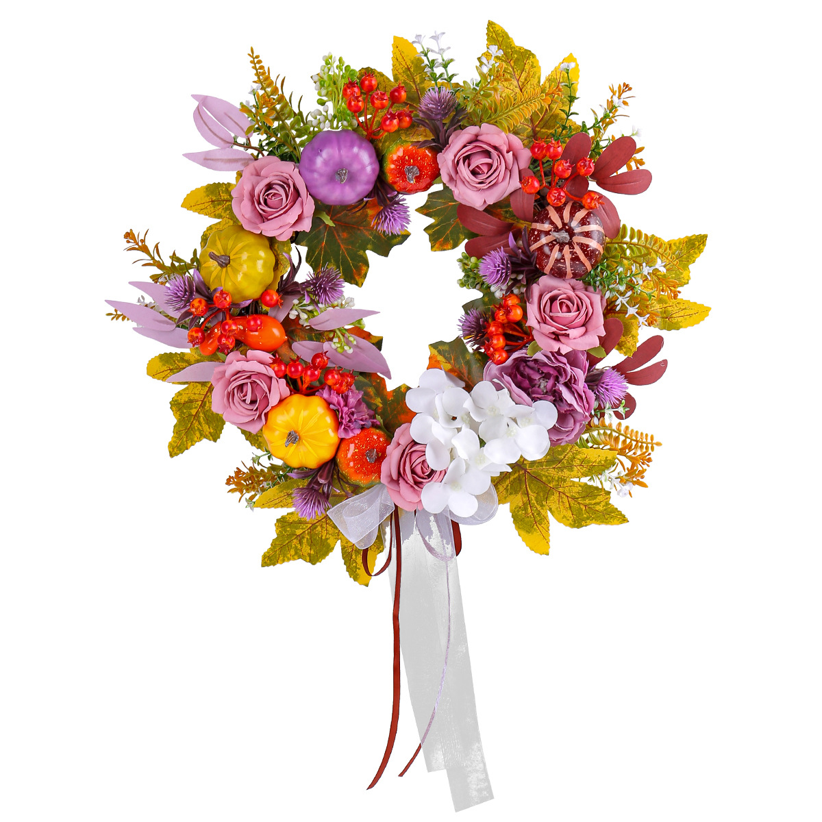 WFA0035 (3) profile - Artificial Rose & Pumpkin Fall Wreath