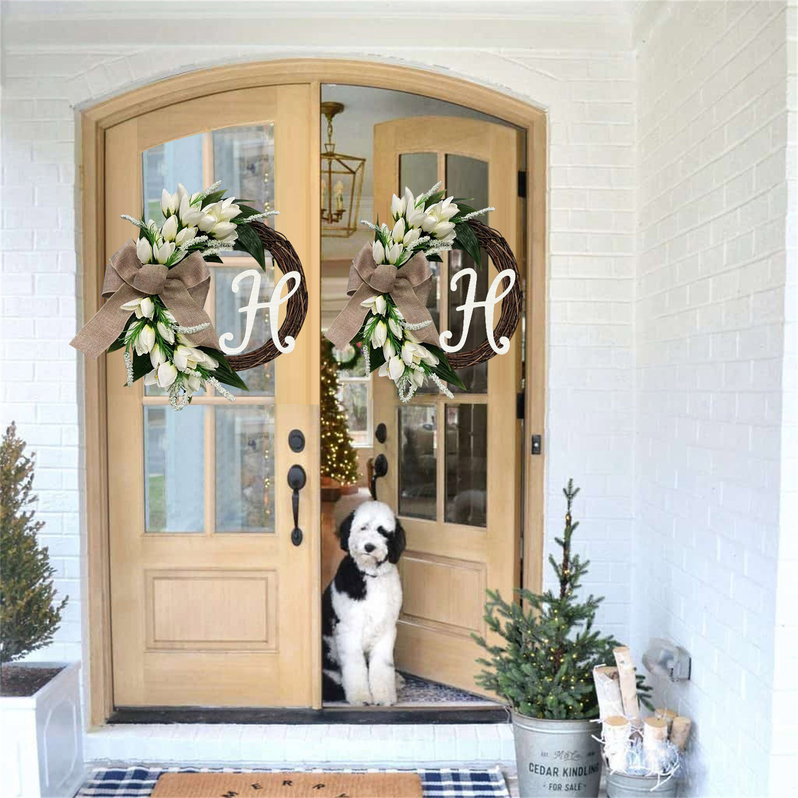 WSP0009 (3) - Personalized White Tulip Monogram Wreath