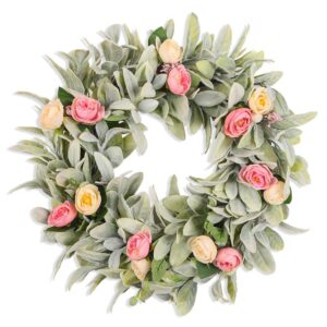 WSP0015 (1) profile - Artificial Lambs Ear Rose Wreath