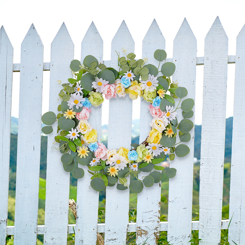 WSP0022 (1) - Artificial Eucalyptus Daisy Rose Wreath