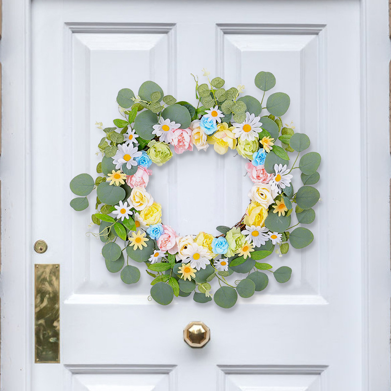 WSP0022 (3) - Artificial Eucalyptus Daisy Rose Wreath
