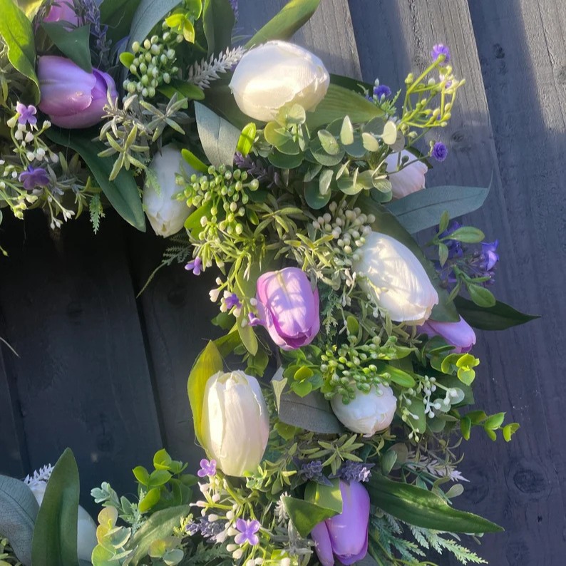 WSP0024 (2) - Artificial Purple White Tulip Wreath