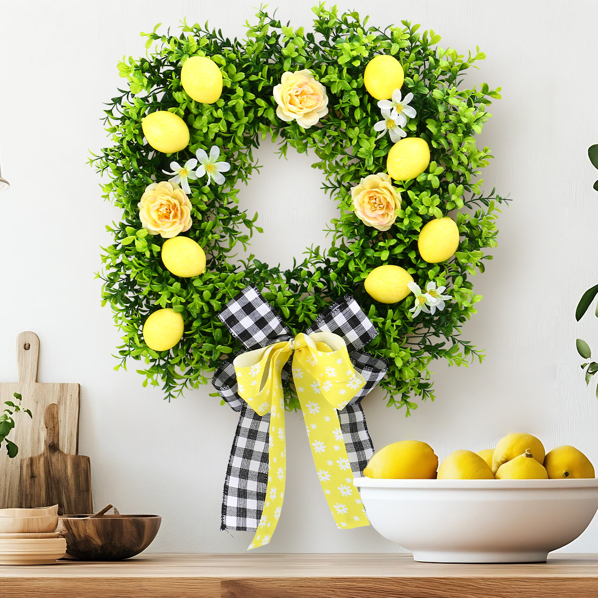WSU0004 (1) - Artificial Lemon & Rose Summer Wreath