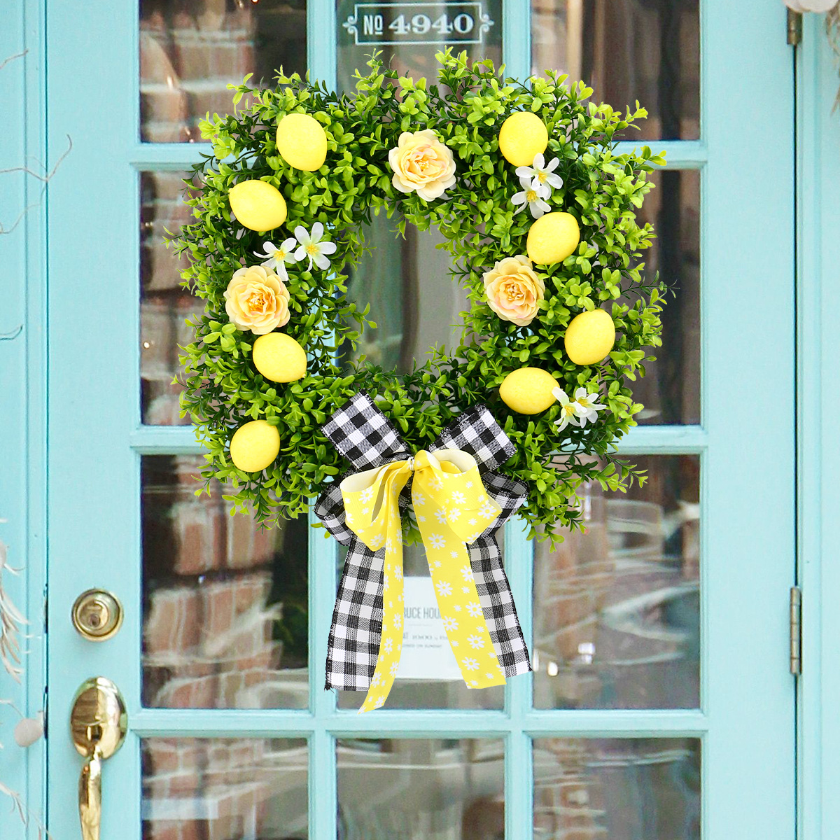 WSU0004 (2) - Artificial Lemon & Rose Summer Wreath