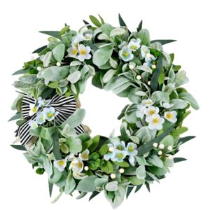 WSU0007 (3) profile - Artificial Lamb's Ear & Spring Blossom Wreath